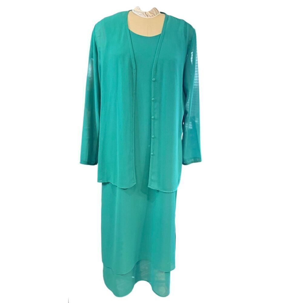 Coldwater Creek Shift Dress and Jacket Green Sz. 14 Flowy Spring